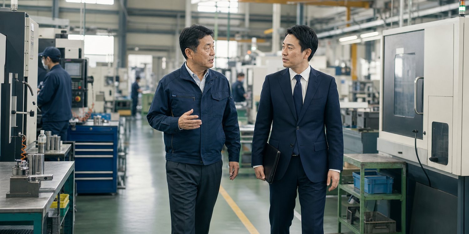 埼玉県の製造業の事業承継について工場で相談している写真